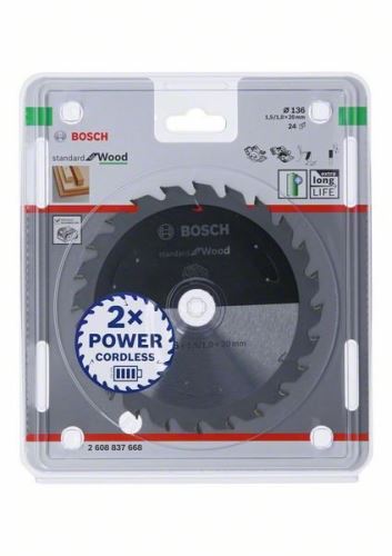 BOSCH Pílový kotúč pre aku píly; Standard for Wood 136x20x1,5/1,0x24T 2608837668