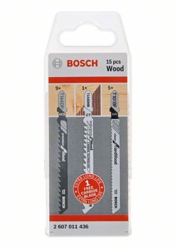 BOSCH Sada pílových plátkov Wood, 15 ks 2607011436