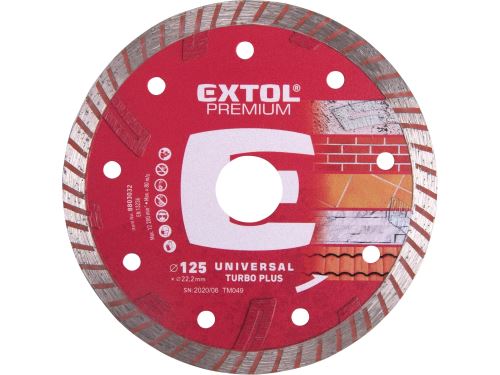 EXTOL PREMIUM kotúč diamantový rezný TURBO PLUS - suché aj mokré rezanie, O 125x22,2x2,2mm 8803032