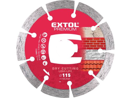 EXTOL PREMIUM kotúč diamantový rezný, segmentový Long Life - suché rezanie, 115x22,2x2mm 108911