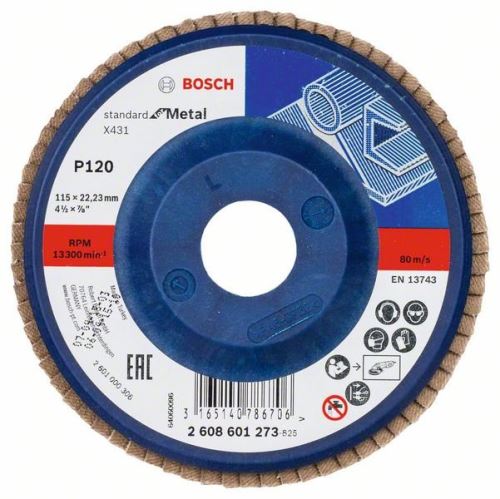 BOSCH Lamelový brúsny kotúč X431, Standard for Metal 115 mm, 22,23 mm, 120 2608601273