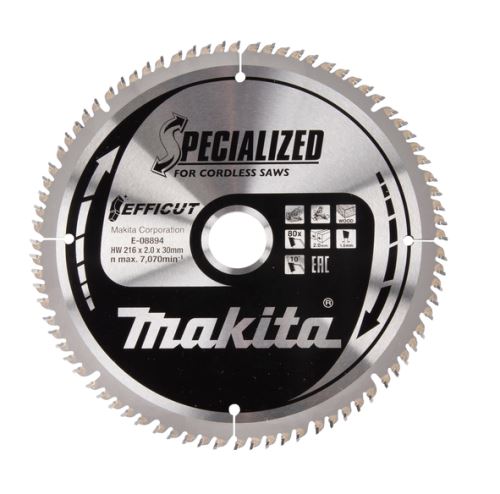 MAKITA kotúč pílový drevo Efficut 216x2x30 mm 80 zubov E-08894