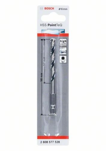 BOSCH Vrták do kovu HSS PointTeQ HEX so 6-hrannou stopkou; 6.0 mm (5 ks) 2608577528