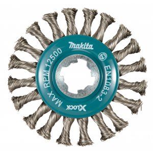 MAKITA kotúčová kefa z nerezového drôtu-splietaný drôt priemer 0,5 mm X-LOCK 115 mm D-73352