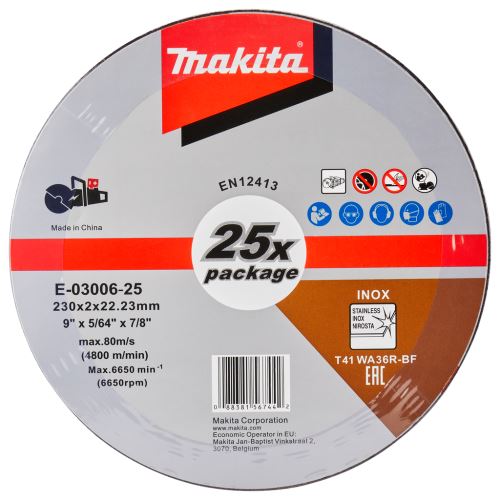 MAKITA kotúč rezný nerez 230x2.0x22.23 mm, 25 ks E-03006-25