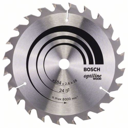 BOSCH Pílový kotúč Optiline Wood 184 x 16 x 2,6 mm, 24 2608640817