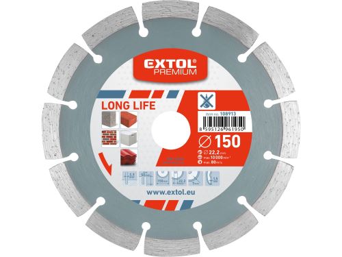 EXTOL PREMIUM Kotúč diamantový rezný, segmentový Long Life - suché rezanie, 230x22,2x3mm, 108915