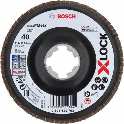 BOSCH X-LOCK Lamelové brúsne kotúče Best for Metal systému Ø 115 mm, G 40, X571, lomená verzia, plast 2608621763