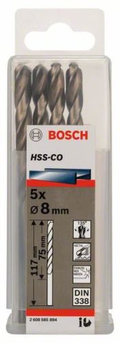 BOSCH Vrtáky do kovu HSS-Co, DIN 338 8 x 75 x 117 mm (5 ks) 2608585894