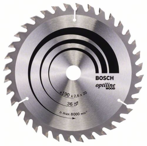 BOSCH Pílový kotúč Optiline Wood 190 x 20/16 x 2,6 mm, 36 2608640613