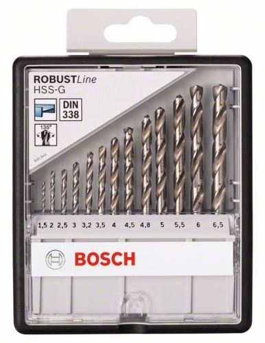 BOSCH Súprava vrtákov do kovu Robust Line HSS-G, 13-dielna, 135° 1,5; 2; 2,5; 3; 3,2; 3,5; 4; 4,5; 4,8; 5; 5,5; 6; 6,5 mm, 135° 2607010538