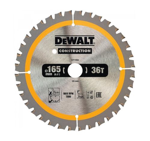 DeWALT Pílový kotúč na drevo, 165 x 20 mm, 40 zubov, FTOP 3°, šírka kotúča 1 mm DT1950