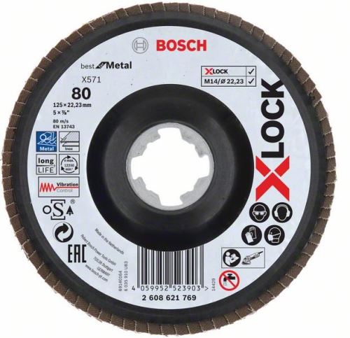 BOSCH X-LOCK Lamelové brúsne kotúče Best for Metal systému Ø 125 mm, G 80, X571, lomená verzia, plast 2608621769