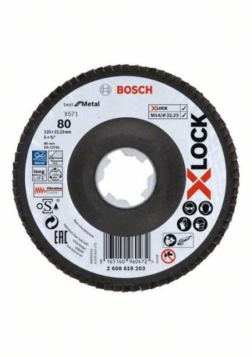 BOSCH X-LOCK Lamelové brúsne kotúče Best for Metal systému Ø 125 mm, G 80, X571, lomená verzia, sklolaminát 2608619203