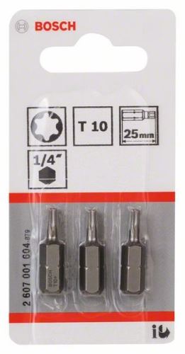 BOSCH Skrutkovací bit zvlášť tvrdý Extra-Hart T10, 25 mm (3 ks) 2607001604