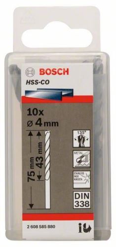 BOSCH Vrtáky do kovu HSS-Co, DIN 338 4 x 43 x 75 mm (10 ks) 2608585880