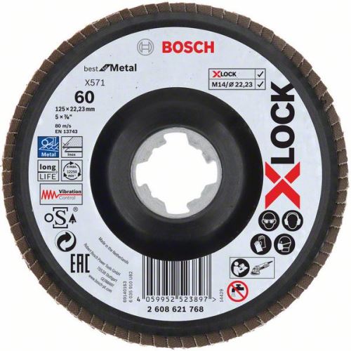 BOSCH X-LOCK Lamelové brúsne kotúče Best for Metal systému Ø 125 mm, G 60, X571, lomená verzia, plast 2608621768