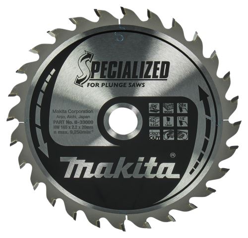 MAKITA kotúč pílový drevo SPECIALIZED 165x2.2x20 mm 28 zubov pre ponorné píly B-33009