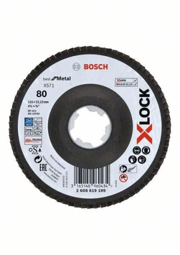 BOSCH X-LOCK Lamelové brúsne kotúče Best for Metal systému Ø 115 mm, G 80, X571, lomená verzia, sklolaminát 2608619199