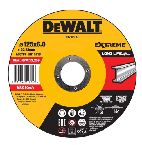 DeWALT Brúsny kotúč na kov EXTREME vypuklý 125 x 6 x 22,23 mm DX7941