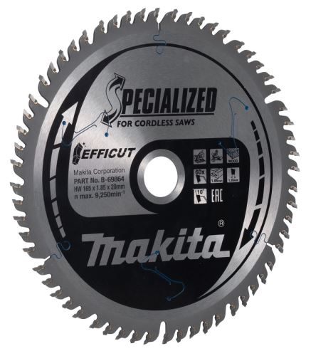 MAKITA kotúč pílový drevo Efficut 165x1.85x20 mm 60 zubov B-69864