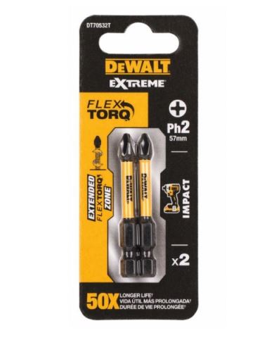 DeWALT Torzný skrutkovací bit 57 mm, PH2, EXTREME (2 ks) DT70532T