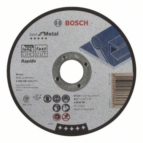 BOSCH Deliaci kotúč rovný Best for Metal – Rapido A 60 W BF, 125 mm, 1,0 mm 2608603514