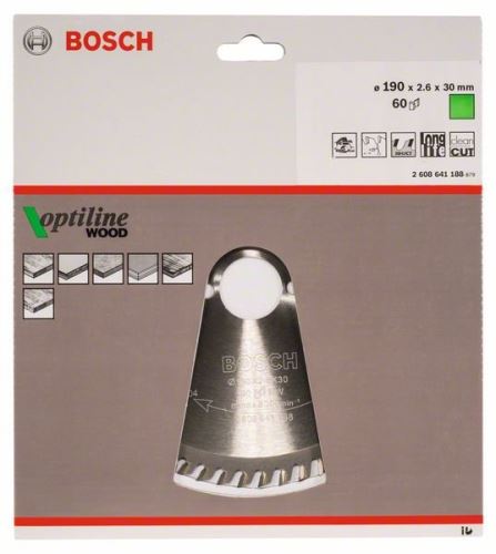 BOSCH Pílový kotúč Optiline Wood 190 x 30 x 2,6 mm, 60 2608641188