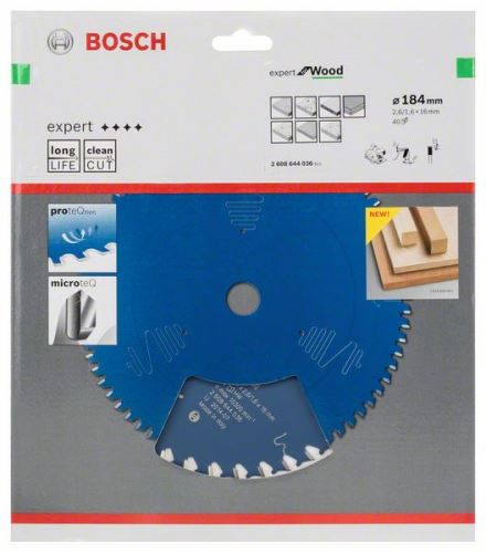 BOSCH Pílový kotúč Expert for Wood 184 x 16 x 2,6 mm, 40 2608644036