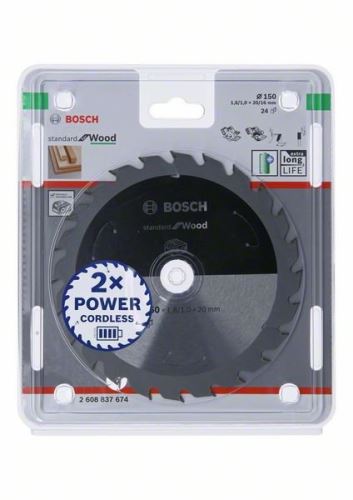 BOSCH Pílový kotúč pre aku píly; Standard for Wood 150x20/16x1,6/1,0x24T 2608837674