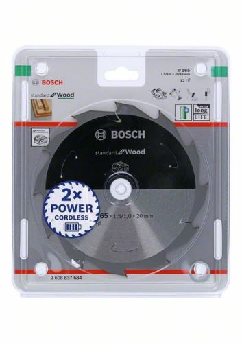 BOSCH Pílový kotúč pre aku píly; Standard for Wood 165x20/16x1,5/1,0x12T 2608837684