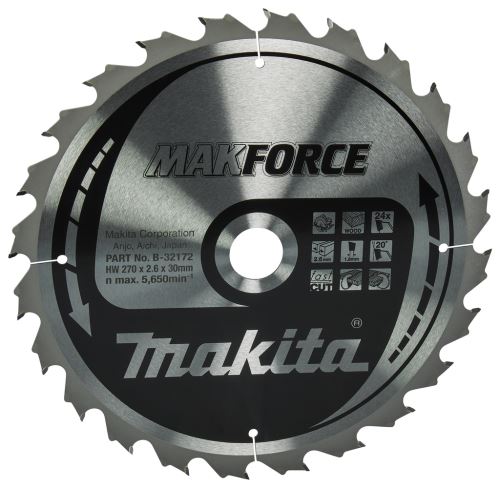 MAKITA kotúč pílový drevo MAKFORCE 270x2.6x30 mm 24 zubov B-32172