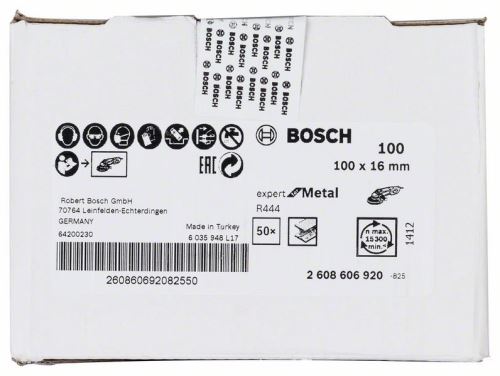 BOSCH Fíbrový brúsny kotúč R444, Expert for Metal 100 mm, 16 mm, 100 2608606920