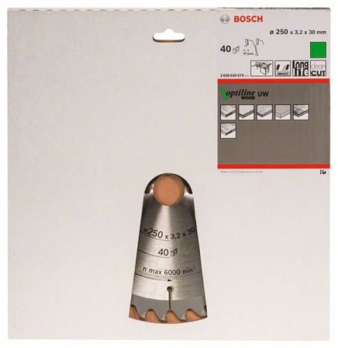 BOSCH Pílový kotúč Optiline Wood 250 x 30 x 3,2 mm, 40 2608640670