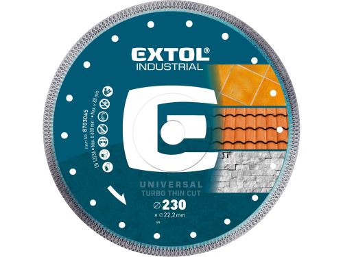 EXTOL INDUSTRIAL kotúč diamantový rezný, turbo Thin Cut, suché aj mokré rezanie, O 230x22,2x2mm 8703045