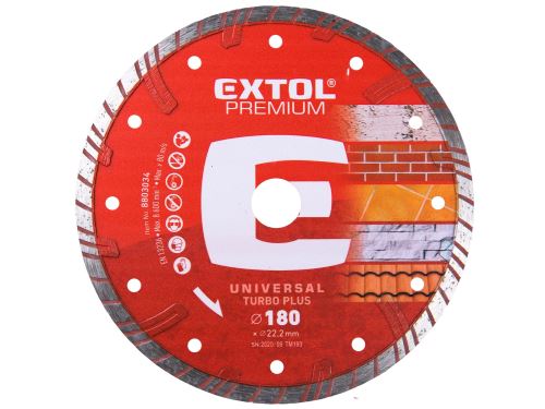 EXTOL PREMIUM kotúč diamantový rezný TURBO PLUS - suché aj mokré rezanie, O 180x22, 2x2, 8mm 8803034