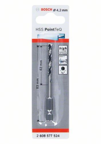 BOSCH Vrták do kovu HSS PointTeQ HEX so 6-hrannou stopkou; 4.2 mm (5 ks) 2608577524