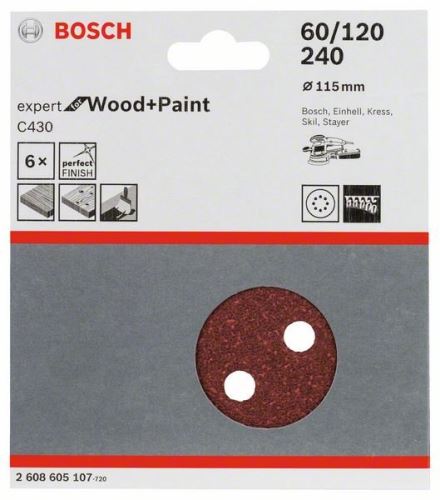 BOSCH Brúsny papier C430, 5 ks 60; 120; 240 2608605107