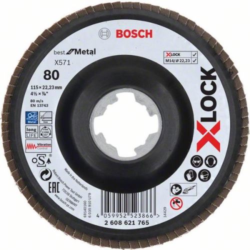 BOSCH X-LOCK Lamelové brúsne kotúče Best for Metal systému Ø 115 mm, G 80, X571, lomená verzia, plast 2608621765