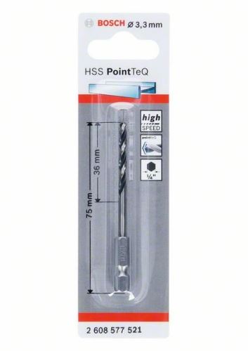 BOSCH Vrták do kovu HSS PointTeQ HEX so 6-hrannou stopkou; 3.3 mm (5 ks) 2608577521