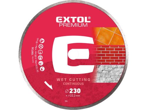 EXTOL PREMIUM kotúč diamantový rezný celoobvodový - mokré rezanie, O 230x22, 2x2, 8mm 108735