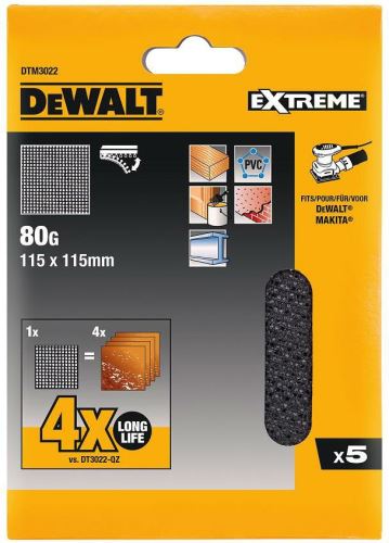 DeWALT Brúsna sieťovina, suchý zips, 115 x 115 mm, P80 (5 ks) DTM3022