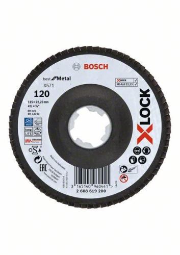 BOSCH X-LOCK Lamelové brúsne kotúče Best for Metal systému Ø 115 mm, G 120, X571, lomená verzia, sklolaminát 2608619200