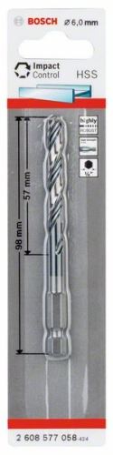 BOSCH Špirálový vrták so šesťhrannou stopkou HSS 6,0 mm 6 x 57 x 98 mm 2608577058