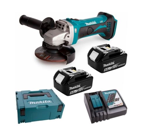 Makita Aku uhlová brúska 115mm Li-ion LXT 18V/5,0 Ah, Makpac DGA452RTJ