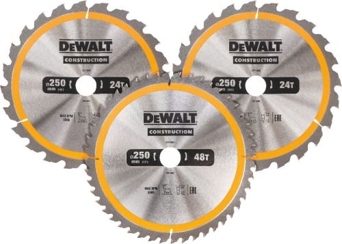 DeWALT Súprava pílových kotúčov CONSTRUCTION, 250 x 30 mm (3 ks) DT1963