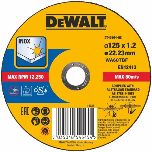 DeWALT Rezný kotúč na nerez 125 x 22,2 x 1,2 mm DT43904