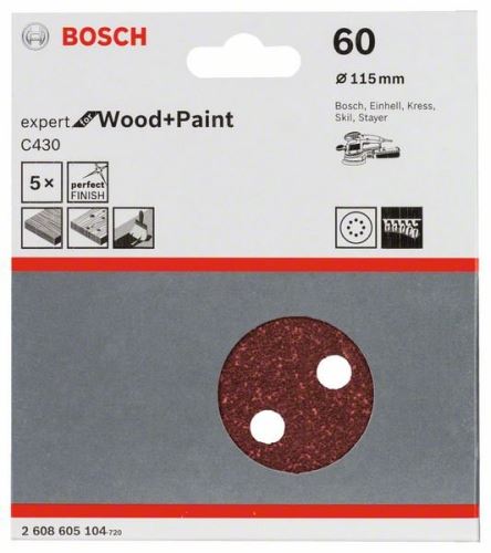 BOSCH Brúsny papier C430, balenie 5 ks 115 mm, 60 2608605104