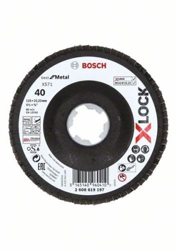 BOSCH X-LOCK Lamelové brúsne kotúče Best for Metal systému Ø 115 mm, G 40, X571, lomená verzia, sklolaminát 2608619197