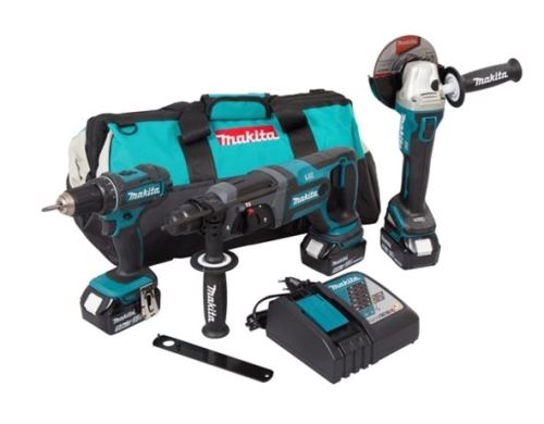 MAKITA Sada AKU strojov Li-ion LXT 18V / brúska DGA504 + kladivo DHR241 + skrutkovač DDF482 / DLX3078TX1